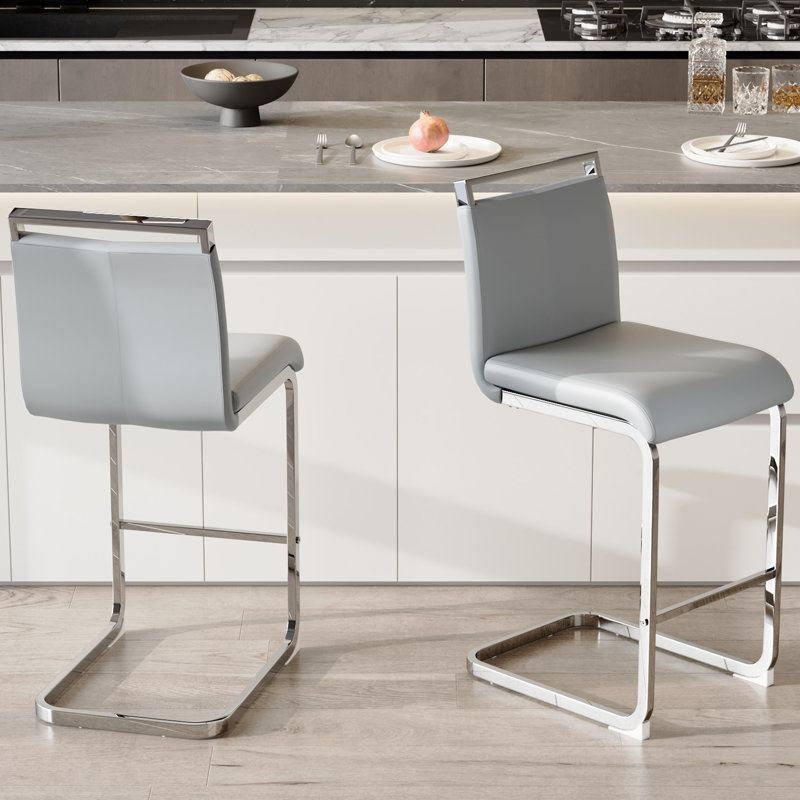 Tabouret de comptoir rembourré Mikale, 2, Gris clair
