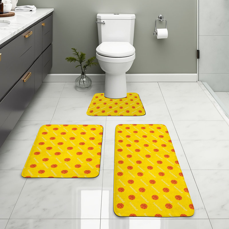  Ensemble de tapis de salle de bain Basketball 3 pièces en U et tapis rectangulaires orange jaune blanc