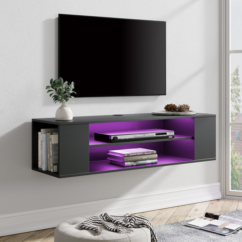 Meuble télé flottant pour téléviseur de 43 po ou moins Marcie, Noir / Mauve