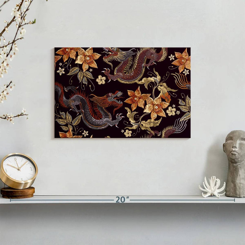 Brampt Dragon Floral Embroidery, 8" H x 12" W