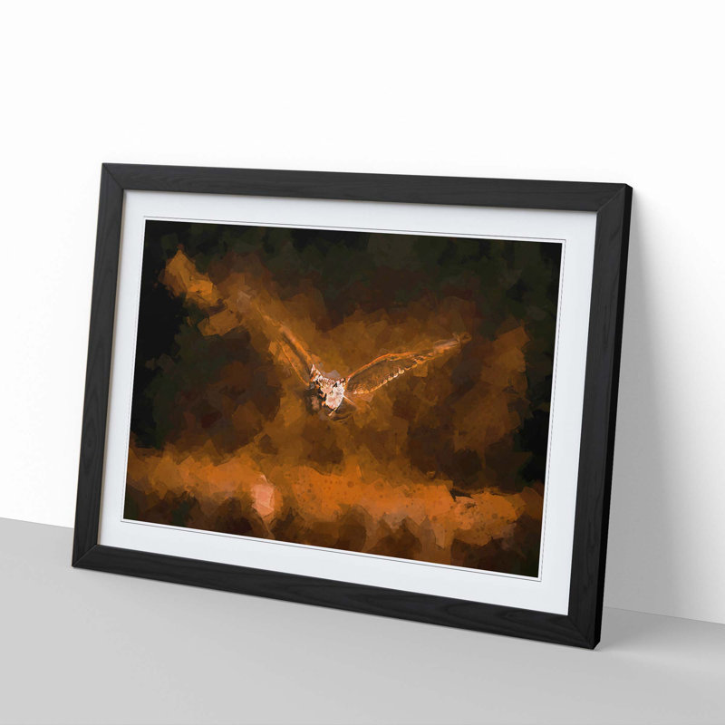 Flying Owl at Dusk in Abstract - Framed Print, 50cm H x 76cm W x 2cm D, Black