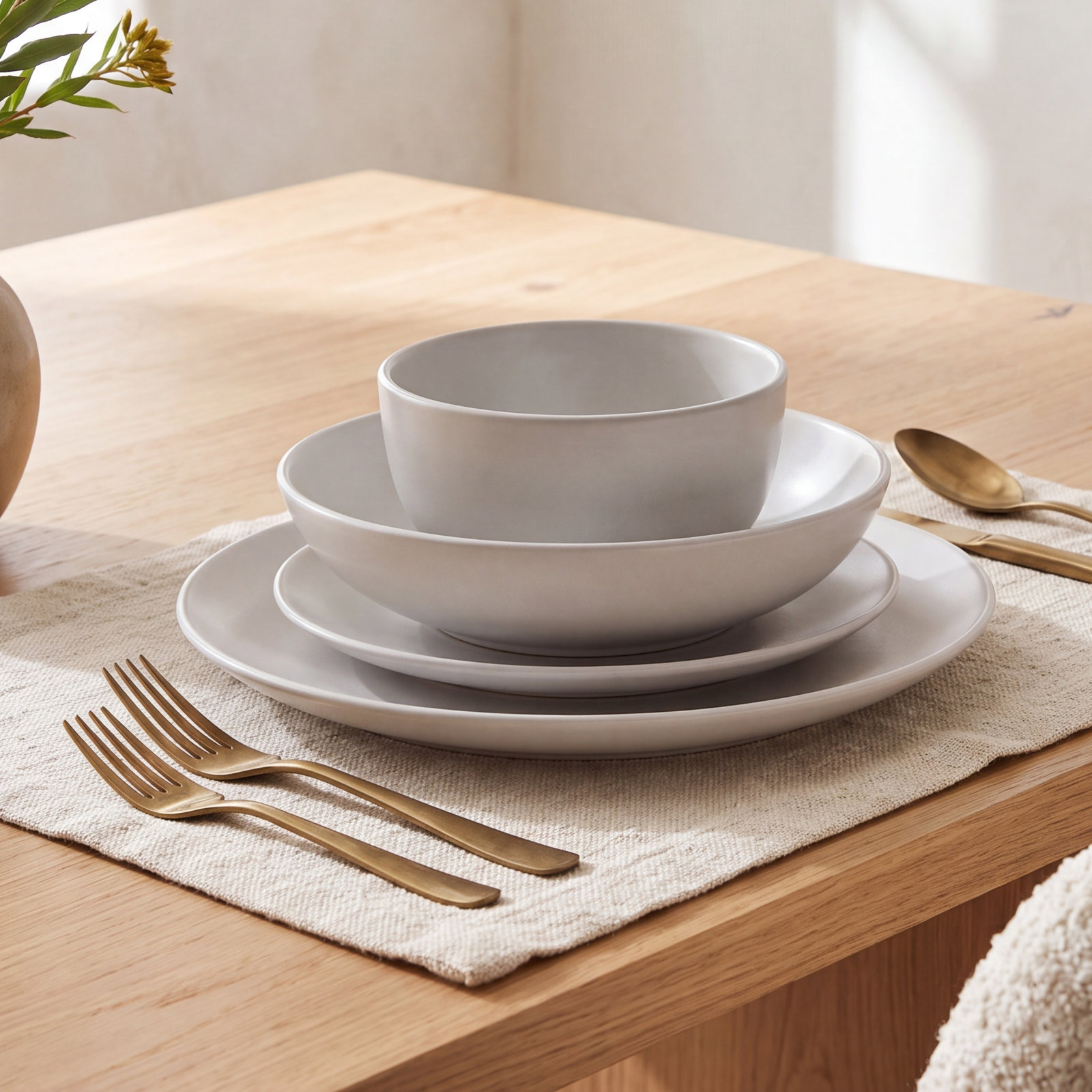 Queenslane Stoneware Dinnerware Set, White