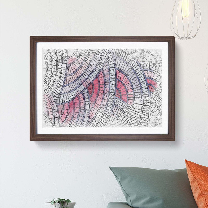 Mosaic Circles in Abstract - Picture Frame Graphic Art Print, 27cm H x 36cm W x 2cm D, Walnut Framed