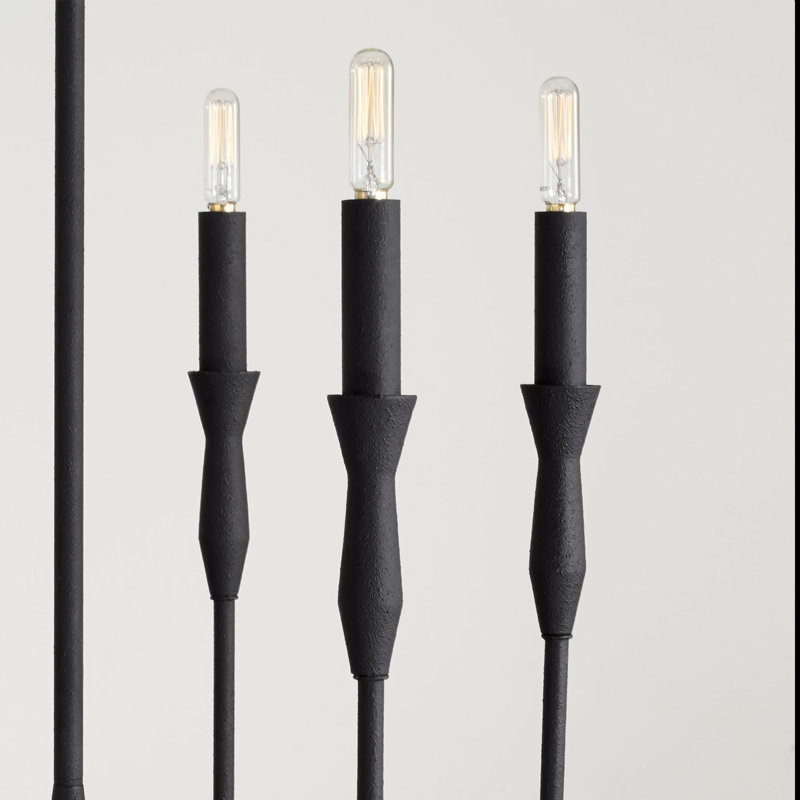 6 - Light Dimmable Geometric Chandelier, Textured Black