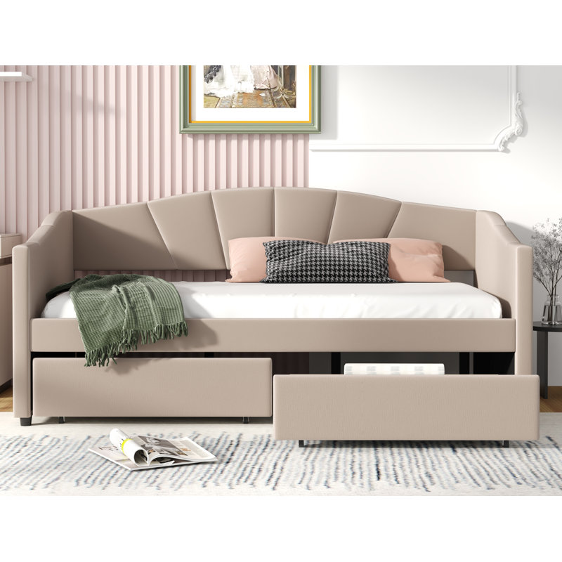 Modern Upholstered Daybed with Two Drawers, Beige