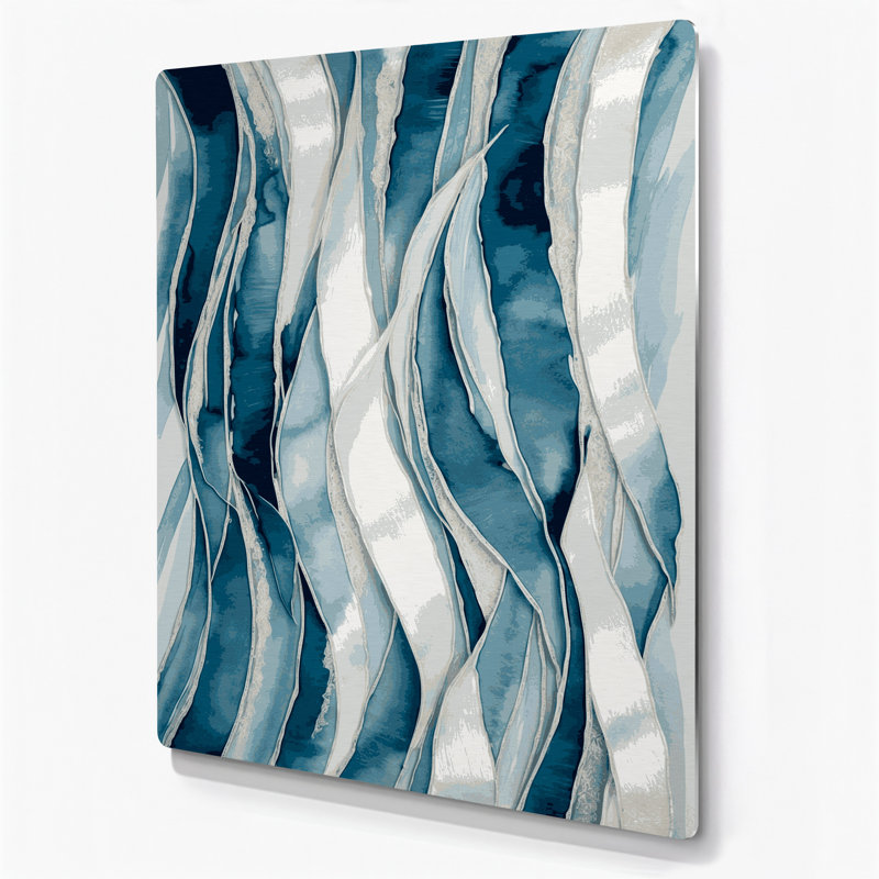 Diagonale rayures bleu acier blanc vert métal, H 30 po x l 20 po