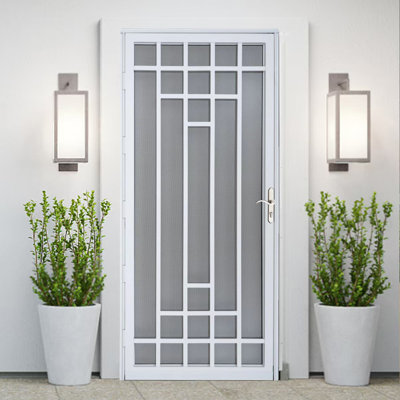 Grisham Deluxe Steel Security Door, 36" X 80" Iron Security Storm Door Conveys,white