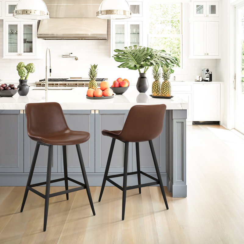 Tabouret de comptoir en faux cuir Macaire, Tabouret de comptoir (siège d'une hauteur de 24 p, Marron foncé