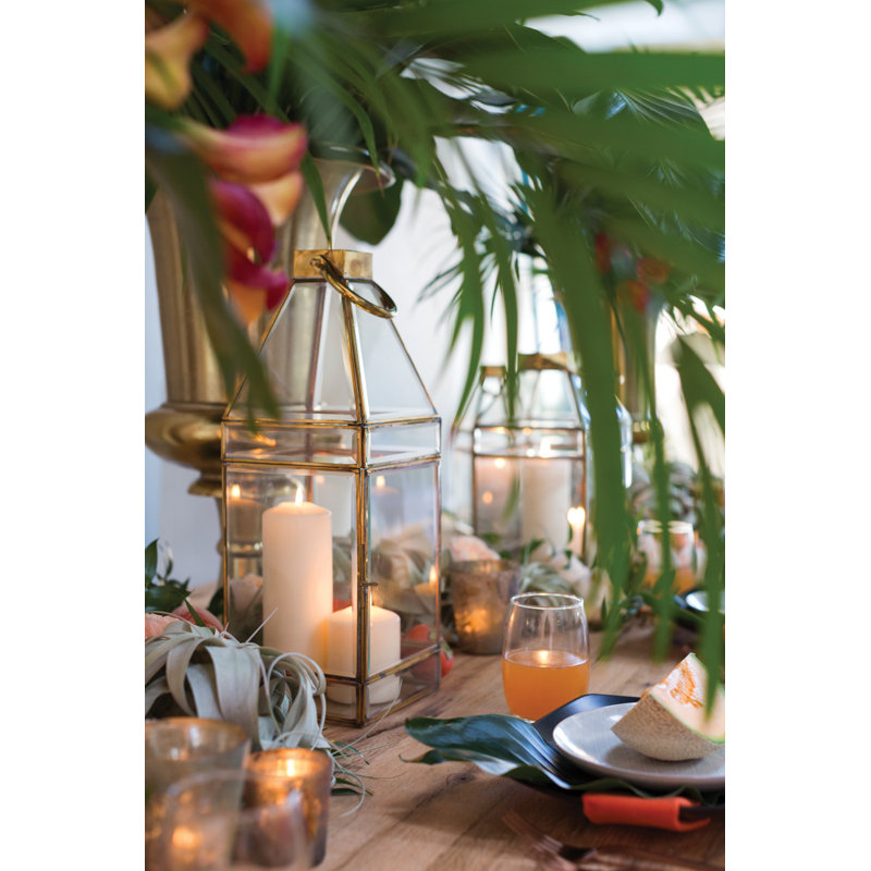 Lanterne de table en verre 13 po, H 18 po x l 6,5 po x P 6,5 po