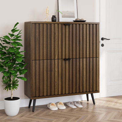 31.5''w Shoe Storage Cabinet For Foyer, Hallway Slim Entryway Freestanding Wood Hidden Shoe Organizer With Flip Doors