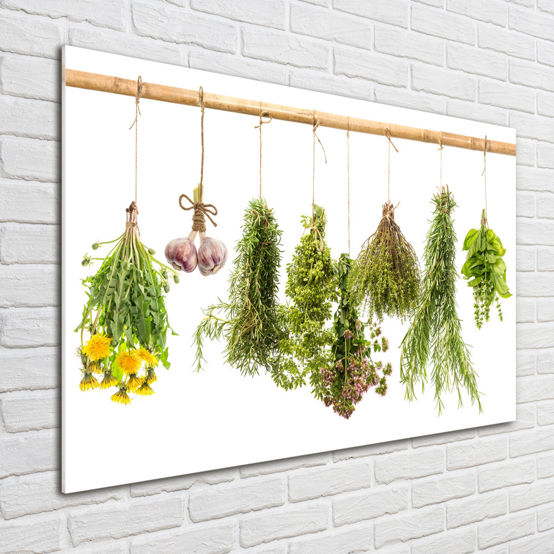 Glasbild Herbs On A String