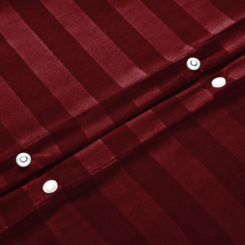 4-Piece Striped High Quality Duvet Cover Set with Fitted Sheet & 2 Pillowcases , Burgundy