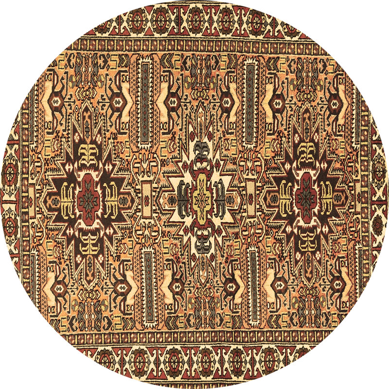 Tapis marocain fabriqué à la machine en vert / jaune, Rond 8 pi