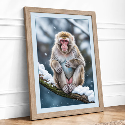 Macaque in Winter Japandi 1 Piece Single Picture Frame Wall Art