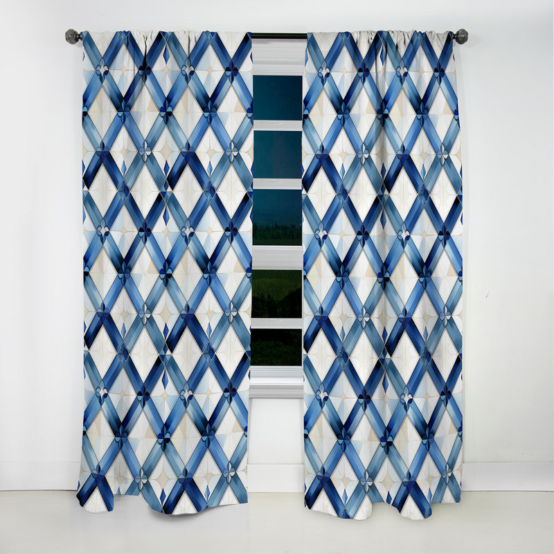 Carreaux bleus et blancs - Rideau abstrait - Rideau géométrique occultant - 1 panneau, L 52 po x L 108 po