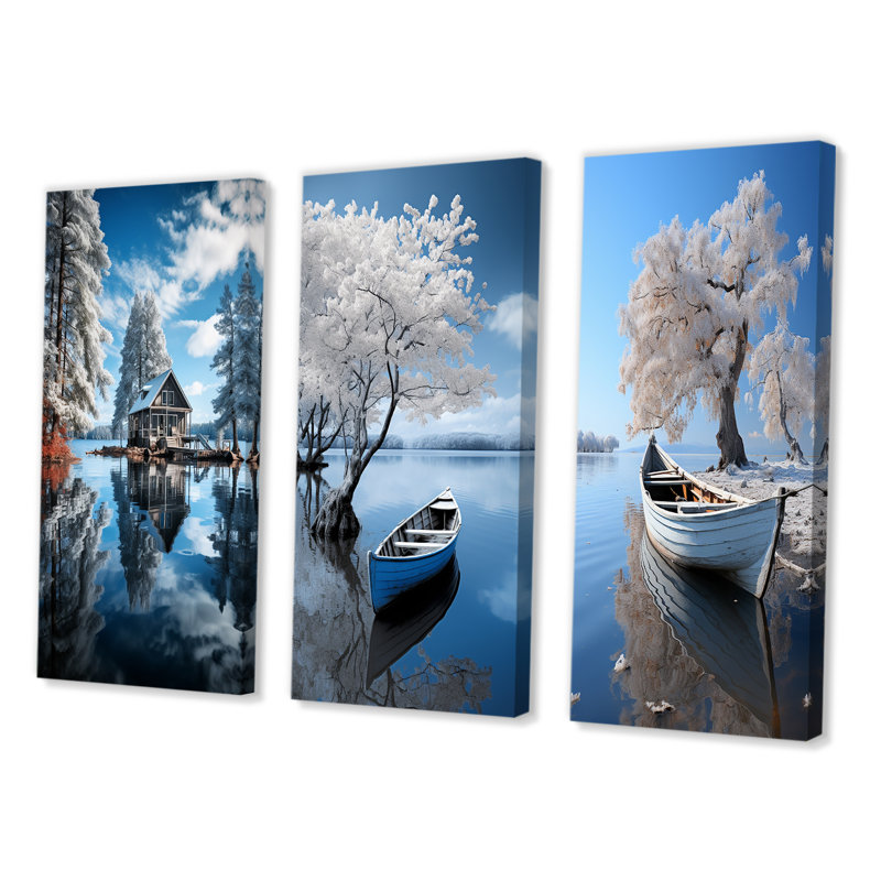 «Lake Tranquil Retreat», 3 pièces sur toile, Toile tendue, H 40 po x l 60 po