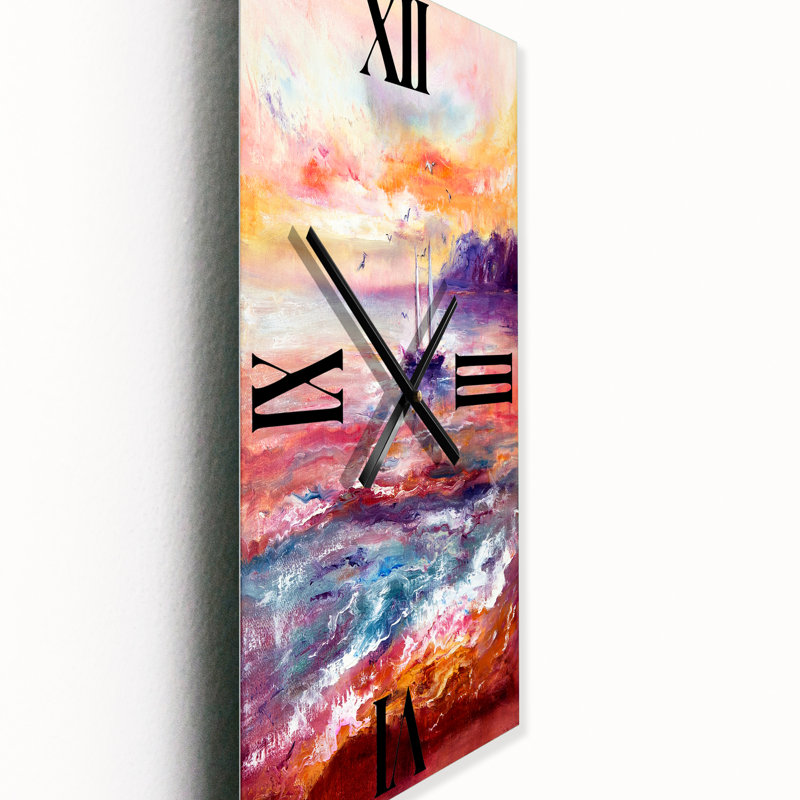 Horloge murale bateau sur l'océan pendant un coucher de soleil vibrant, Grand