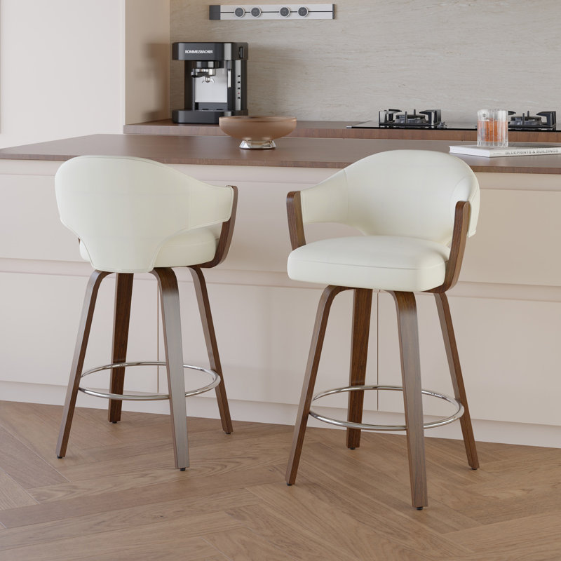 Tabouret de bar rotatif 26 po avec siège et dossier courbés, Crème