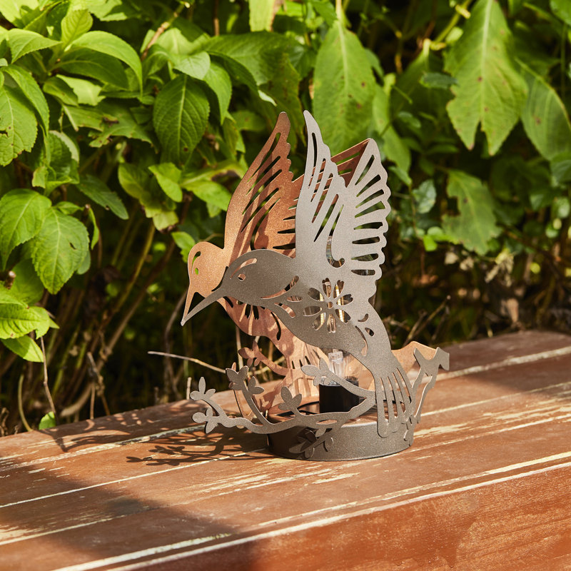 9.75'' Black and Gold Metal Hummingbird Solar Lantern