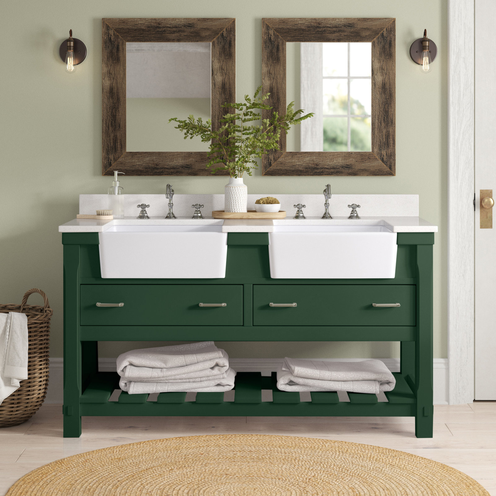 Hitton 60'' Double Bathroom Vanity, Quartz, Sage Green