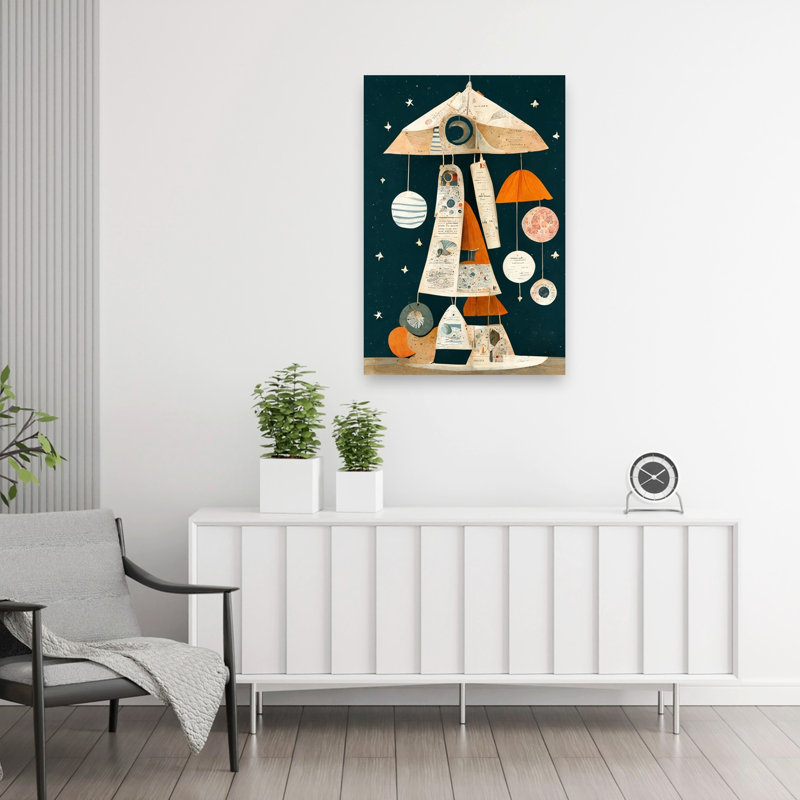 Affiche murale abstraite rétro surréaliste « Jamboree cosmique » représentant un paysage naturel, 36" H x 24" W