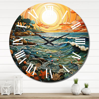 Horloge murale en métal Beach Surf And Turf I