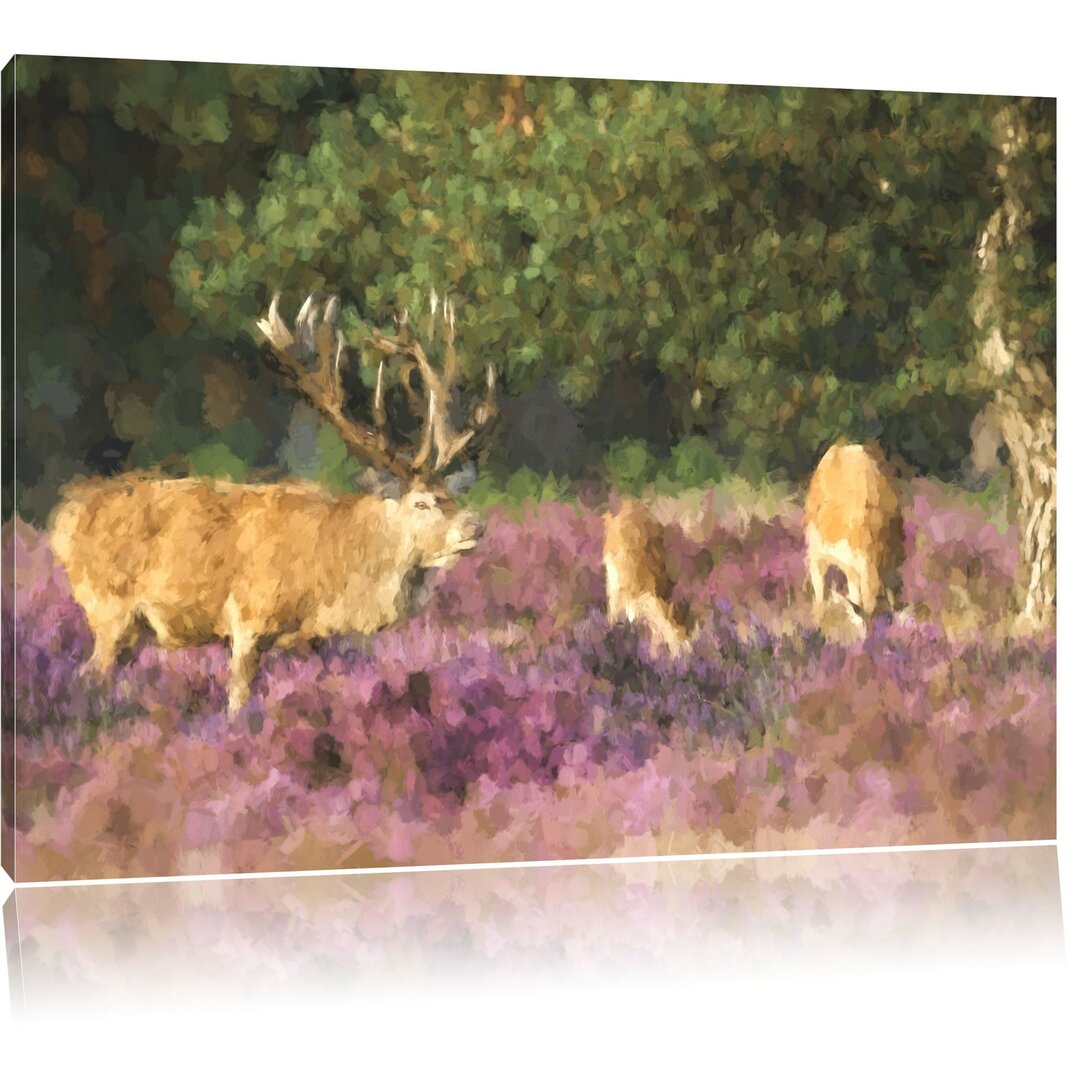 Leinwandbild Hirschfamilie Frühling