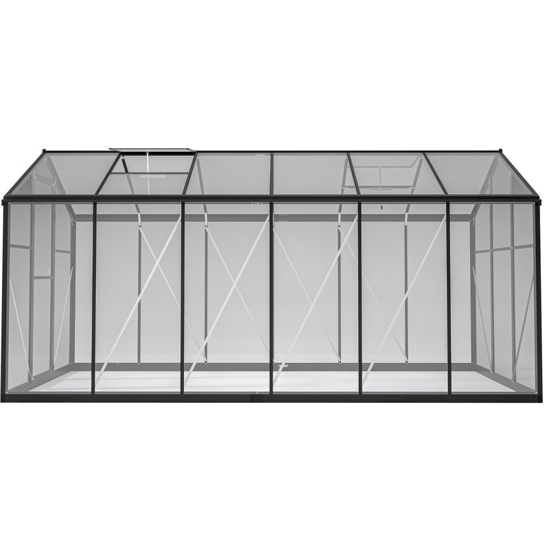 Serre de plain-pied avec matériaux et circulation d'air pour les plantes dans le jardin, la cour arrière, la porte à double chasse en polycarbonate épaissie de 6 pi x 12 pi, la fenêtre de ventilation et la gouttière