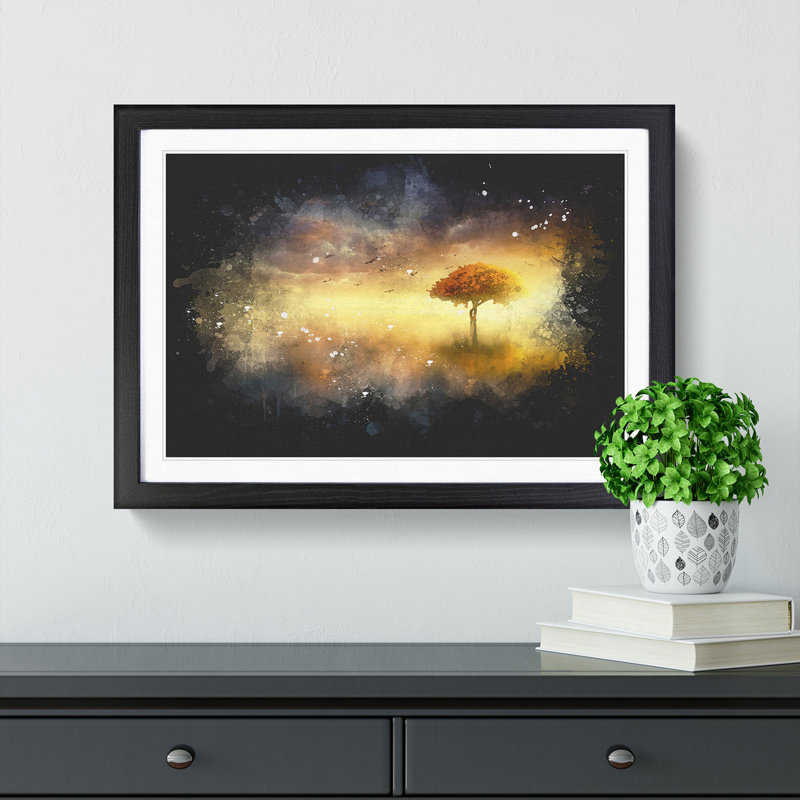 Flying Birds over a Lone Tree - Picture Frame Graphic Art Print, 62cm H x 87cm W x 2cm D, Black Framed