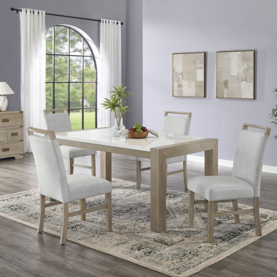Ensemble de salle à manger rectangulaire à plateau en faux marbre blanc 66 po 5 pièces Louisa