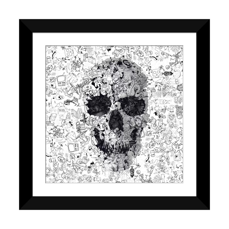 «Doodle Skull, Square» par Ali Gulec, impression sur toile tendue, H 24 po x l 24 po x P 1 po, Papier d'art encadré noir
