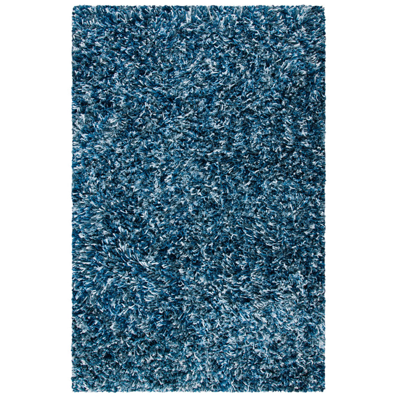 Tapis bleu marine / ivoire tissé à la main Poisson, Rectangle 6 pi x 9 pi