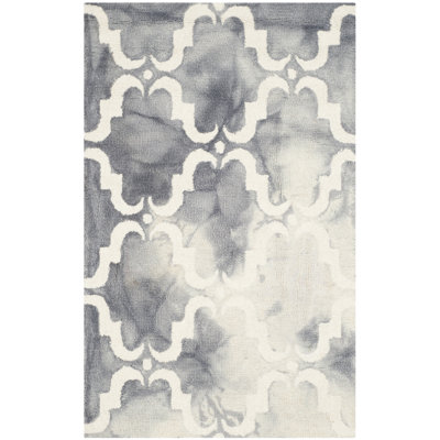 Tapis gris / ivoire en laine touffeté à la main à motif géométrique