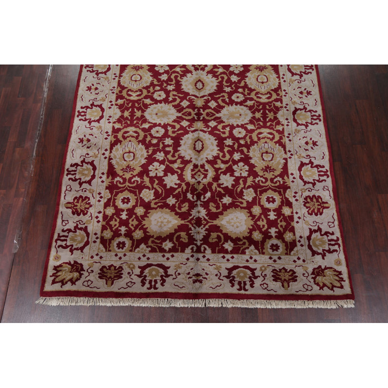 Tapis de zone en laine rouge/beige 9' x 11' à la main one-of-kind noué la VanVleet