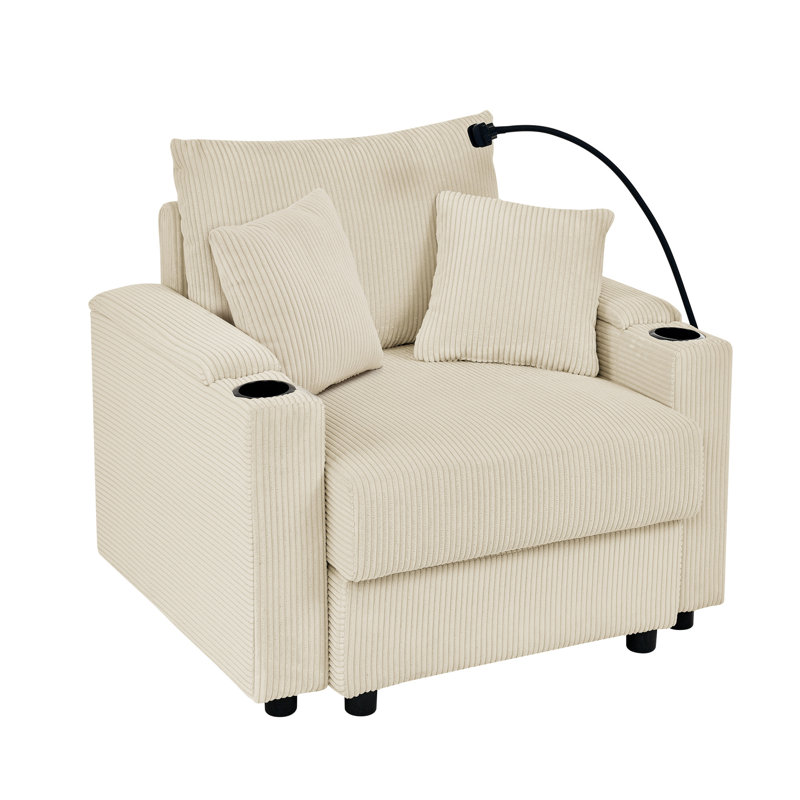 Chaise d'appoint avec accoudoirs de rangement, Beige