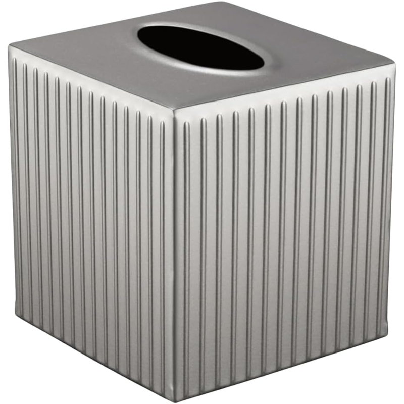 Ridge Embossed Decorative Metal Tissue Box Cover Holder Square, Pewter, Gray