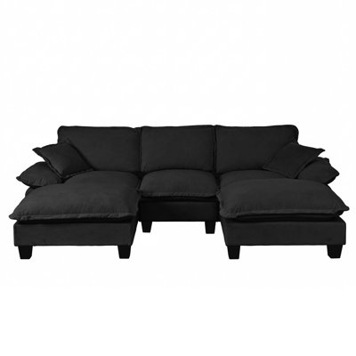 Modular Sectional Sofa, U-Shape Cloud Couch With Sailboat Design,2 Movable Ottomans & 2 Soft Pillows Included,Comfy Chenille For Apartment Living Room