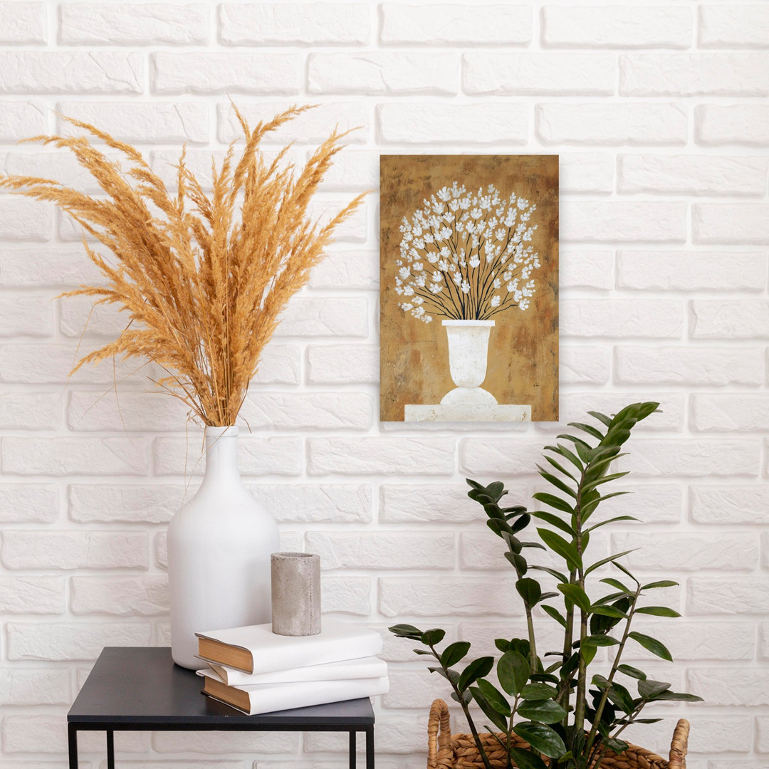 White Florals In White Vase V Classic Contemporary Delicate Nature Wall Art Print