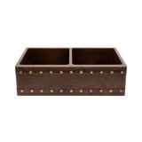 33" Hammered Copper Kitchen Apron 50/50 Double Basin Sink w/ Barrel Strap Design with Matching Drains, and Accessories
