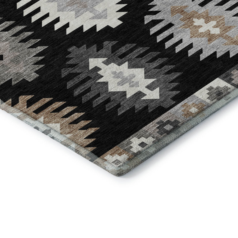 Premium Machine Washable Prisco Black Rug, Rectangle 10' x 14'