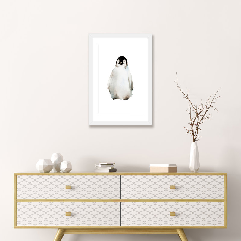 Art pingouin, H 24 po x l 16 po x P 1 po, Papier avec cadre blanc