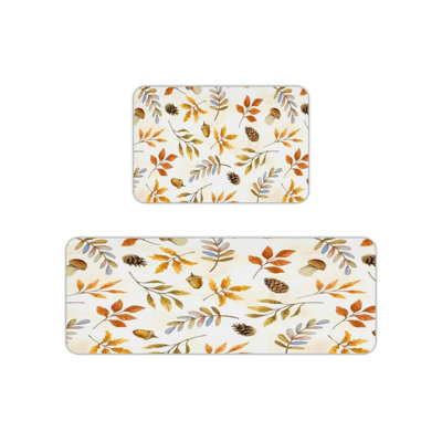 Tapis de cuisine d'automne à imprimé botanique pour cuisine et décor d'automne, jaune orange