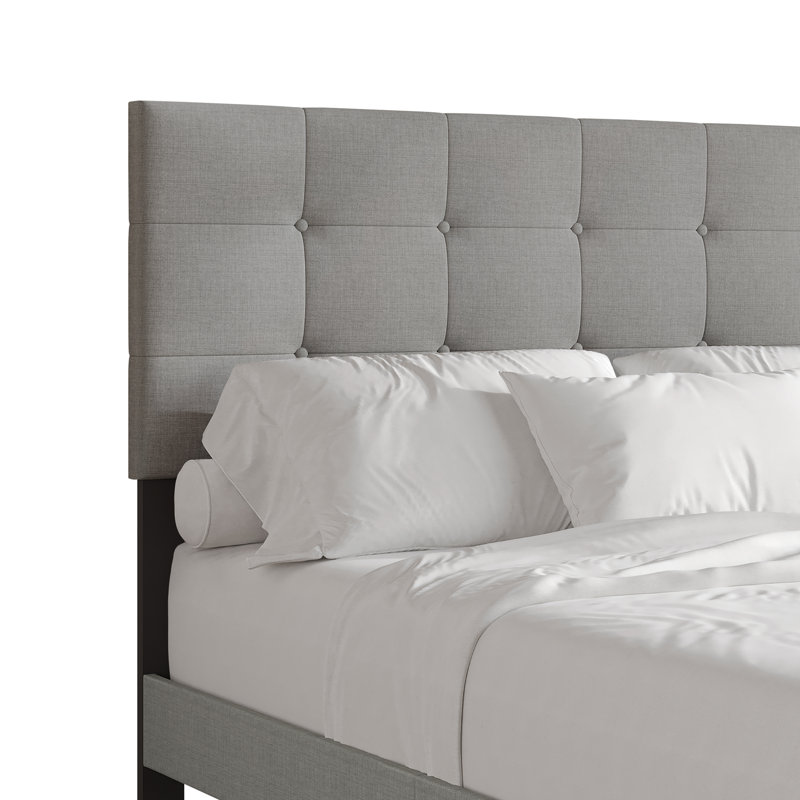 LIT PLEINE PLATE-FORME EN LIN GRIS CLAIR, Gris clair, Lit double