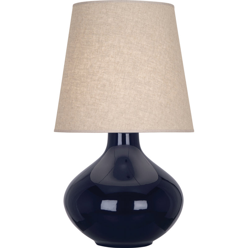 June Ceramic Table Lamp, Buff Linen, Midnight Blue