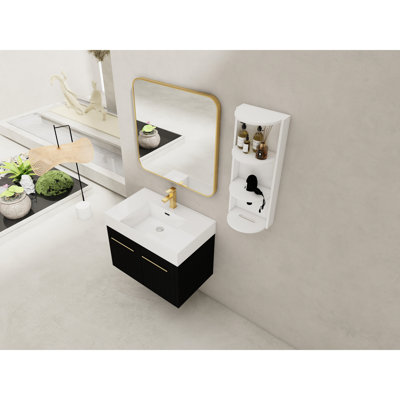 Combinaison de salle de bain avec meuble-lavabo de 30 po, lavabo en résine à bords épais, trois rangements, finition en châtaignier noir facile à nettoyer, lavabo à rebord, support de rangement séparé, réservoir d'eau