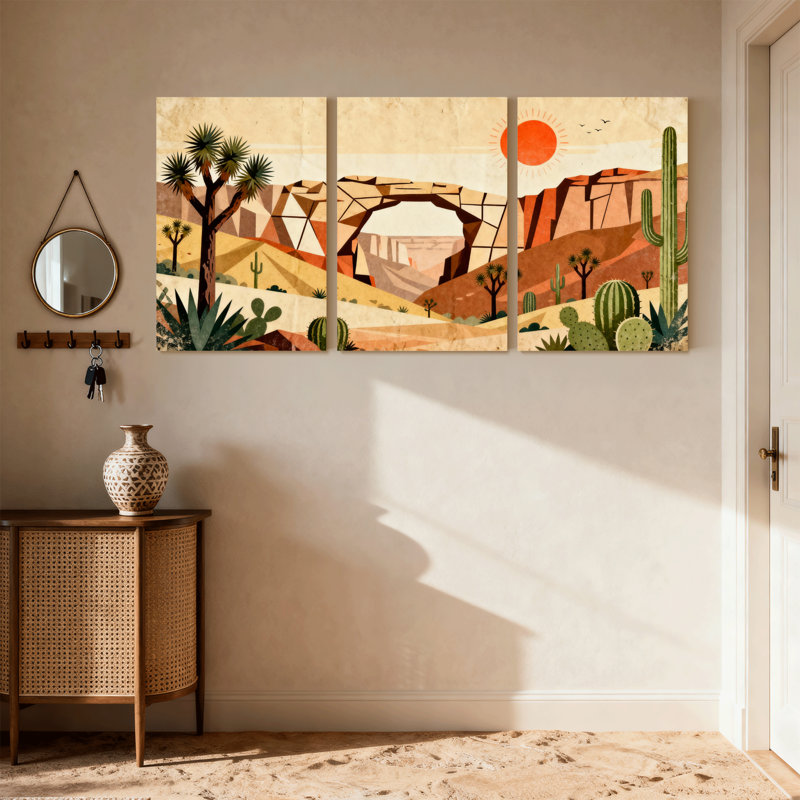 Paysage et nature, paysage désertique avec arche et cactus, ensemble de 3 impressions sur toile, H 36 po x l 72 po