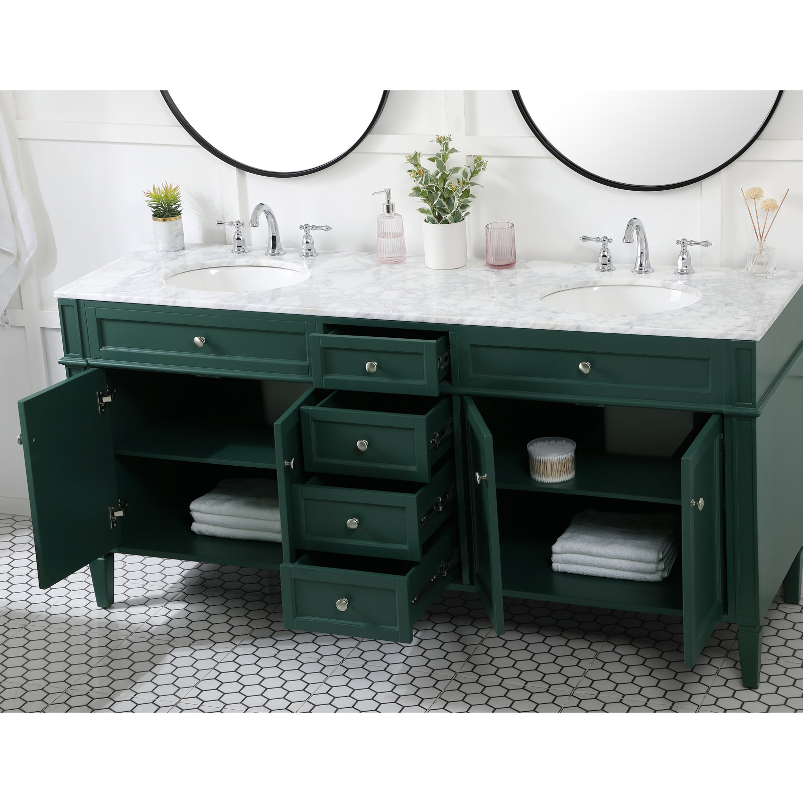Rivers 72'' Double Bathroom Vanity, Green