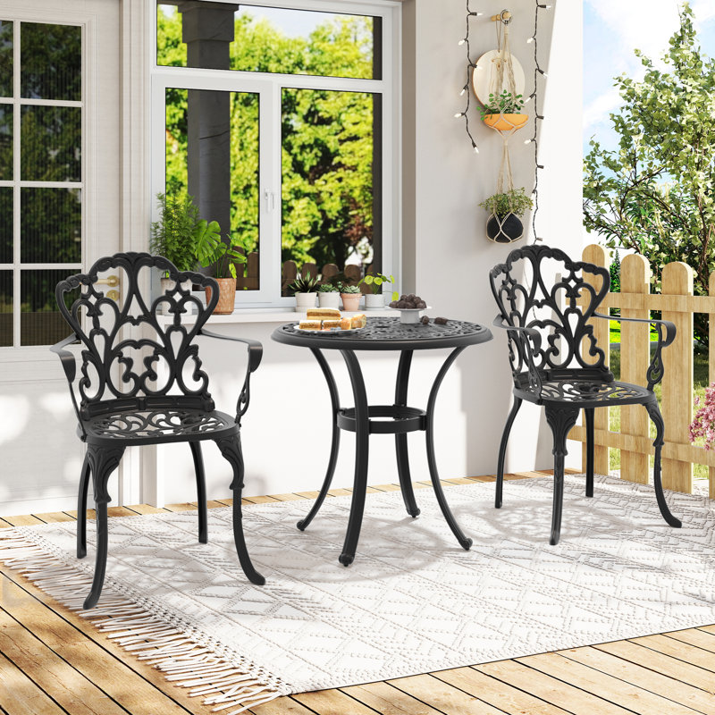 3-Piece Round Table Outdoor Cast Aluminum Dining Set, A Patio and Terrace Essential