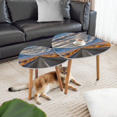Triangle Nesting Coffee Table Set of 2 empty icelandic road End Table Modern Minimalist Side Table Set for Living Room Bedroom
