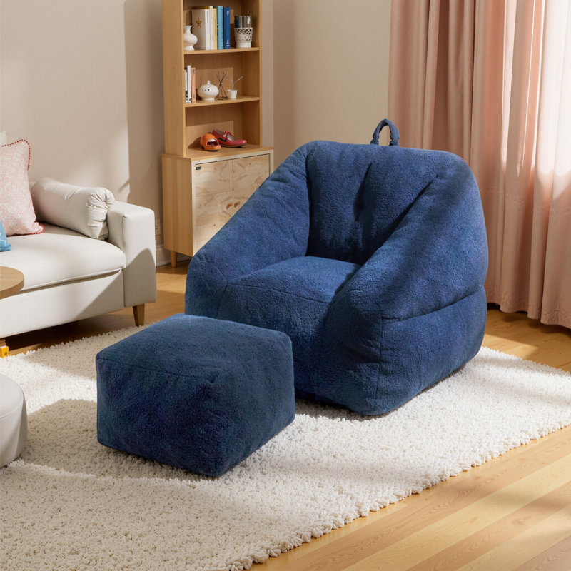 Fauteuil à billes avec repose-pieds en mousse et rembourrage en mousse 38,5 po Compression, Ourson bleu